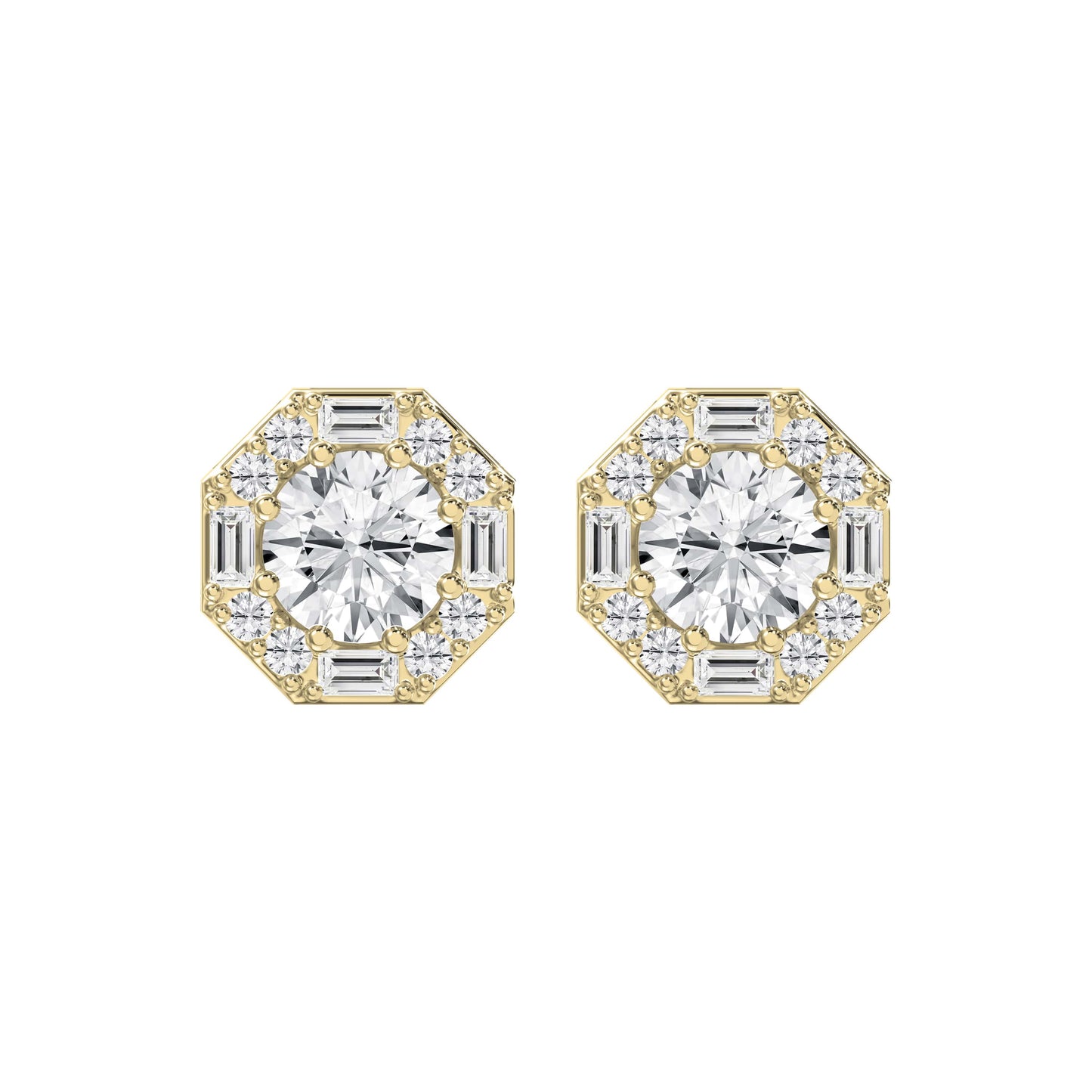 Octagon Halo Diamond Stud Earring