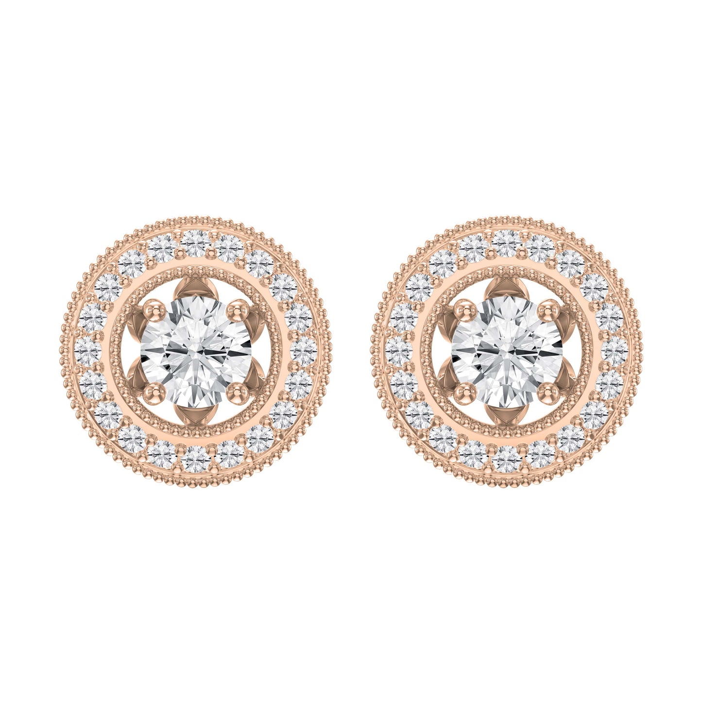 Round Diamond Halo Design Earrings