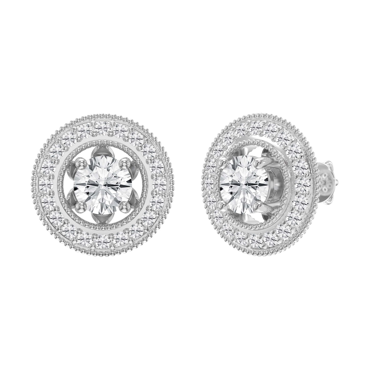 Round Diamond Halo Design Earrings