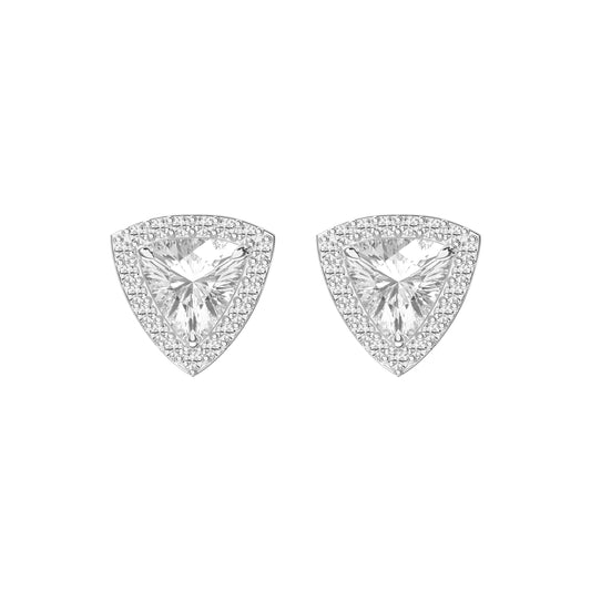Trillion Cut Diamond Halo Stud Earrings