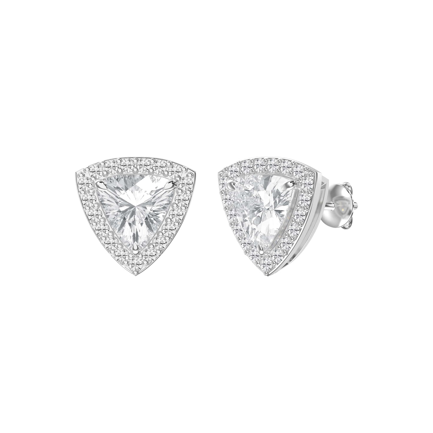 Trillion Cut Diamond Halo Stud Earrings