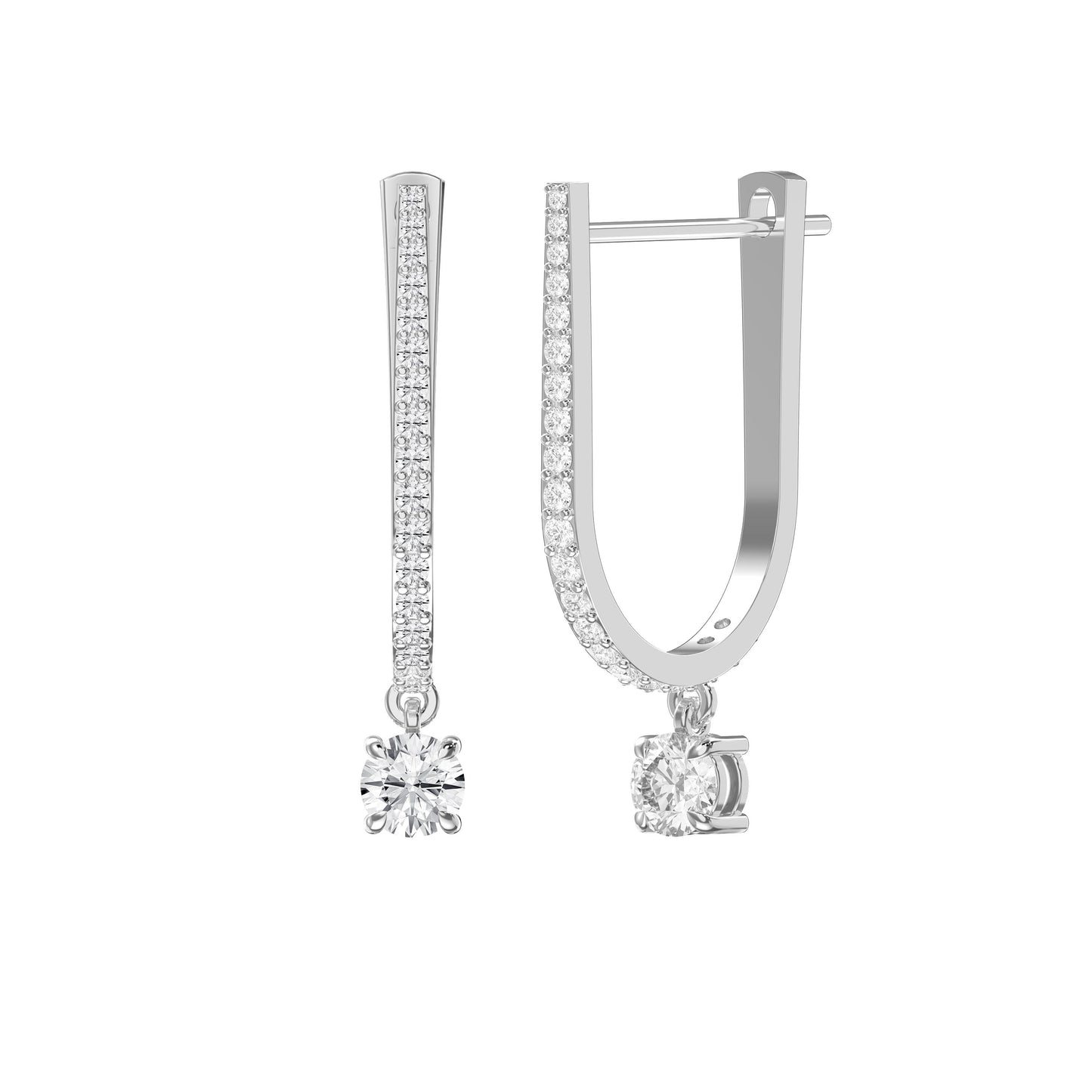 Elegent U- Shape Diamond Hoops Solitaire Fine Jewelry