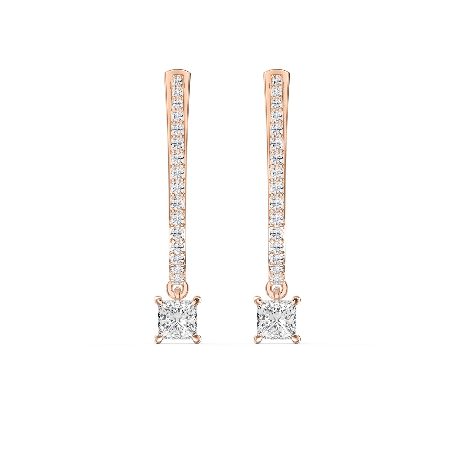 Round & Princess Cut Diamonds Pavé Design Hoops Earring
