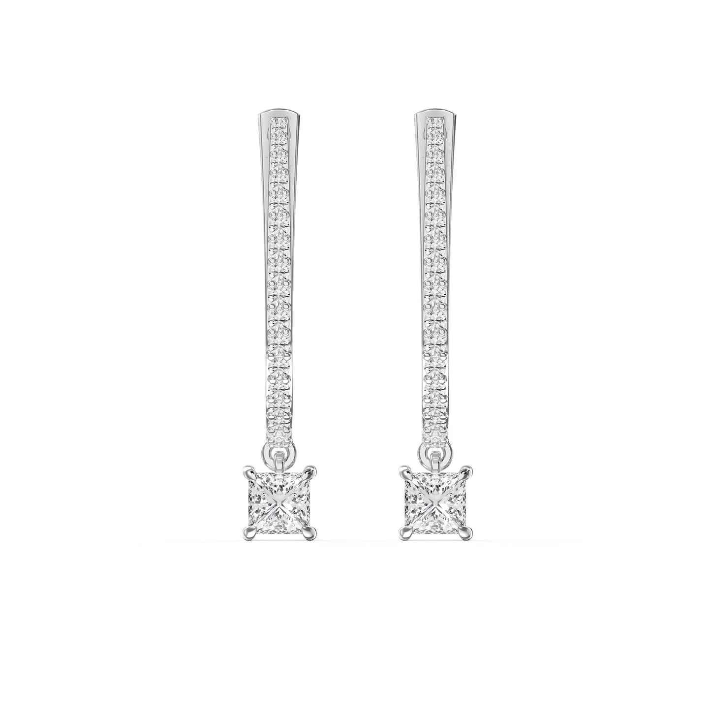 Round & Princess Cut Diamonds Pavé Design Hoops Earring