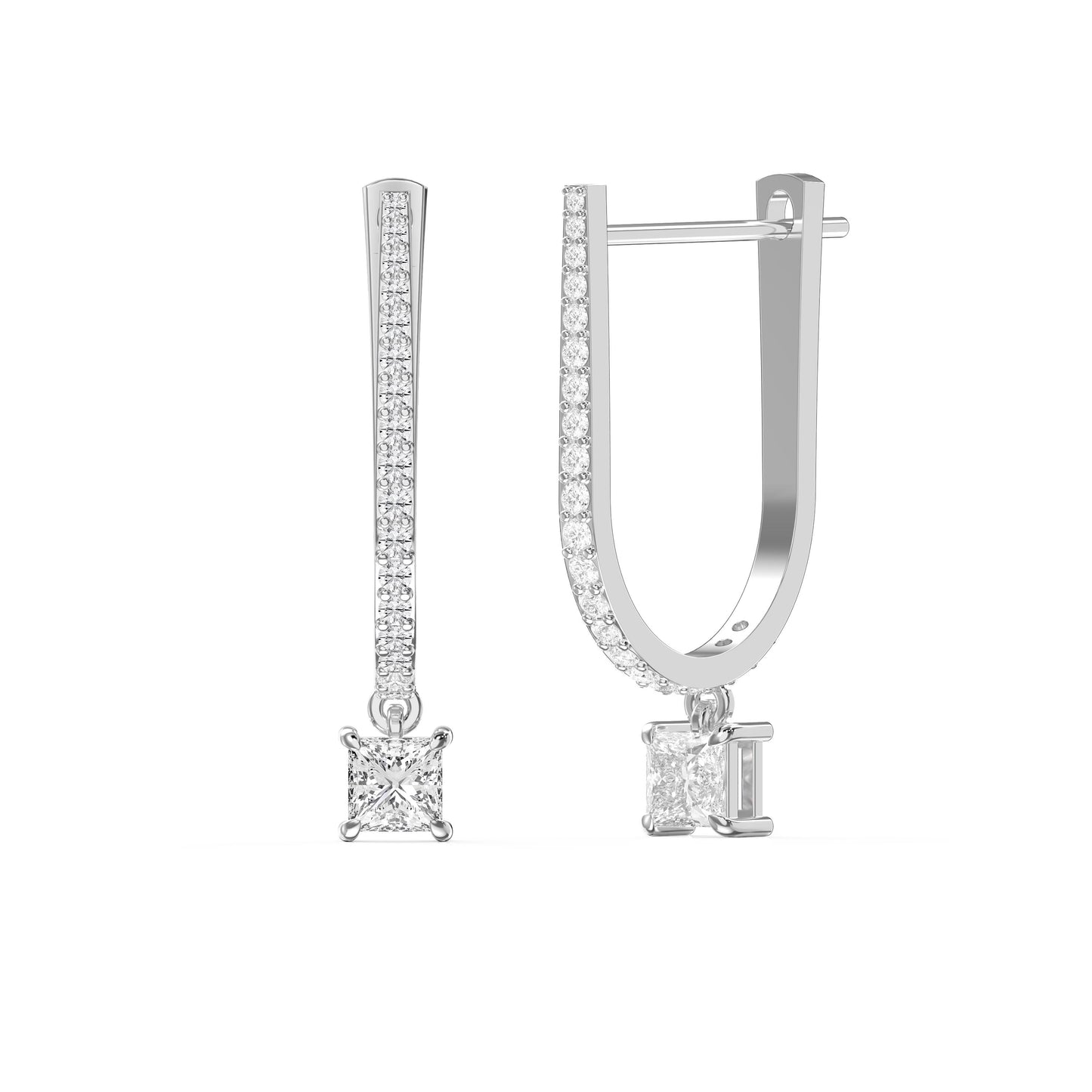 Round & Princess Cut Diamonds Pavé Design Hoops Earring