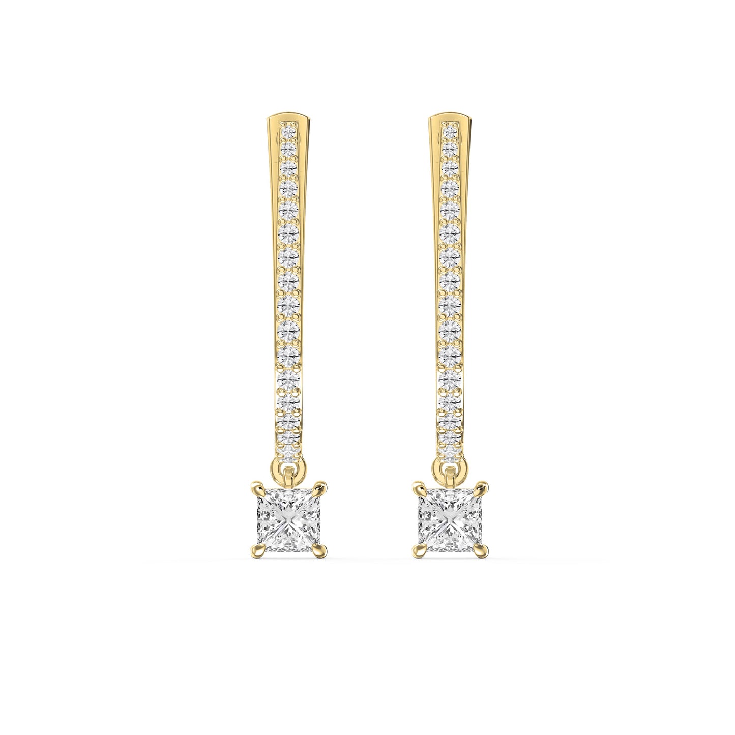 Round & Princess Cut Diamonds Pavé Design Hoops Earring