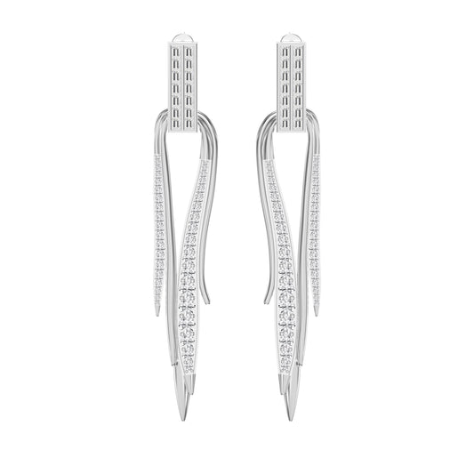Baguette & Round Diamond Long Statement Fashion Earrings