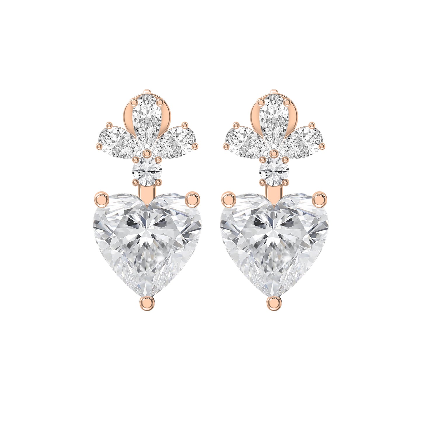 Floral Cluster Heart Diamond Drop Earring