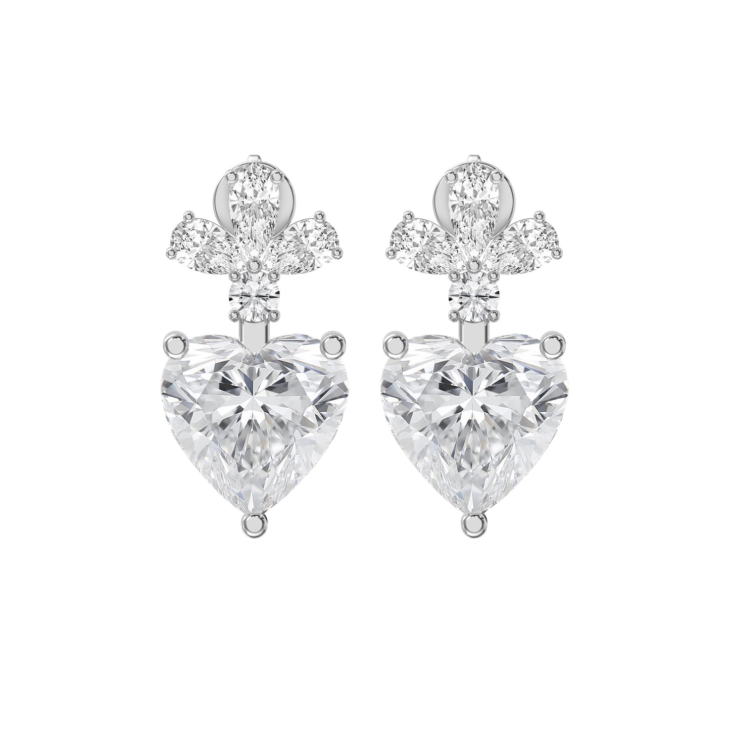 Floral Cluster Heart Diamond Drop Earring