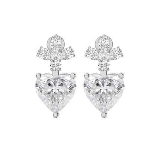 Floral Cluster Heart Diamond Drop Earring