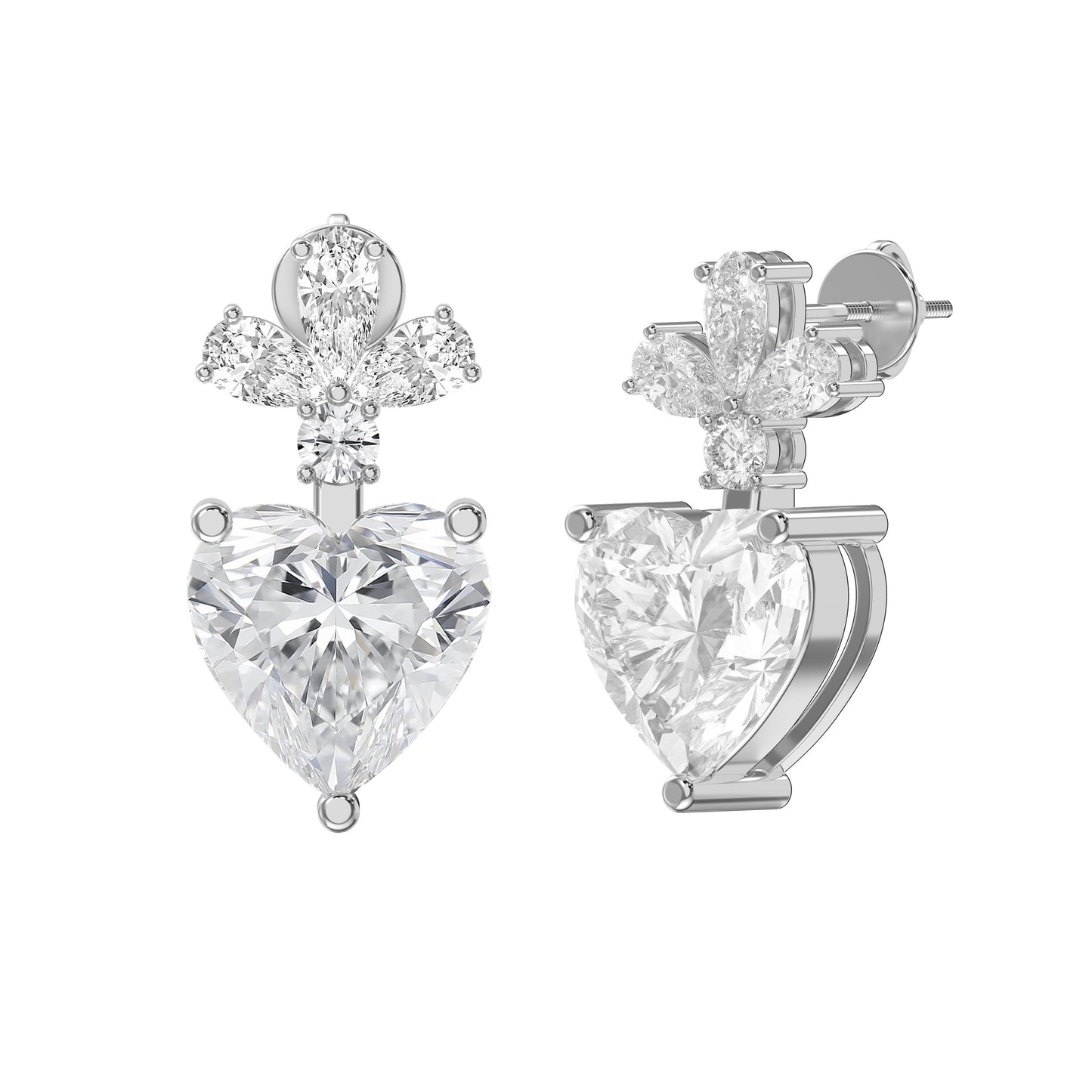 Floral Cluster Heart Diamond Drop Earring