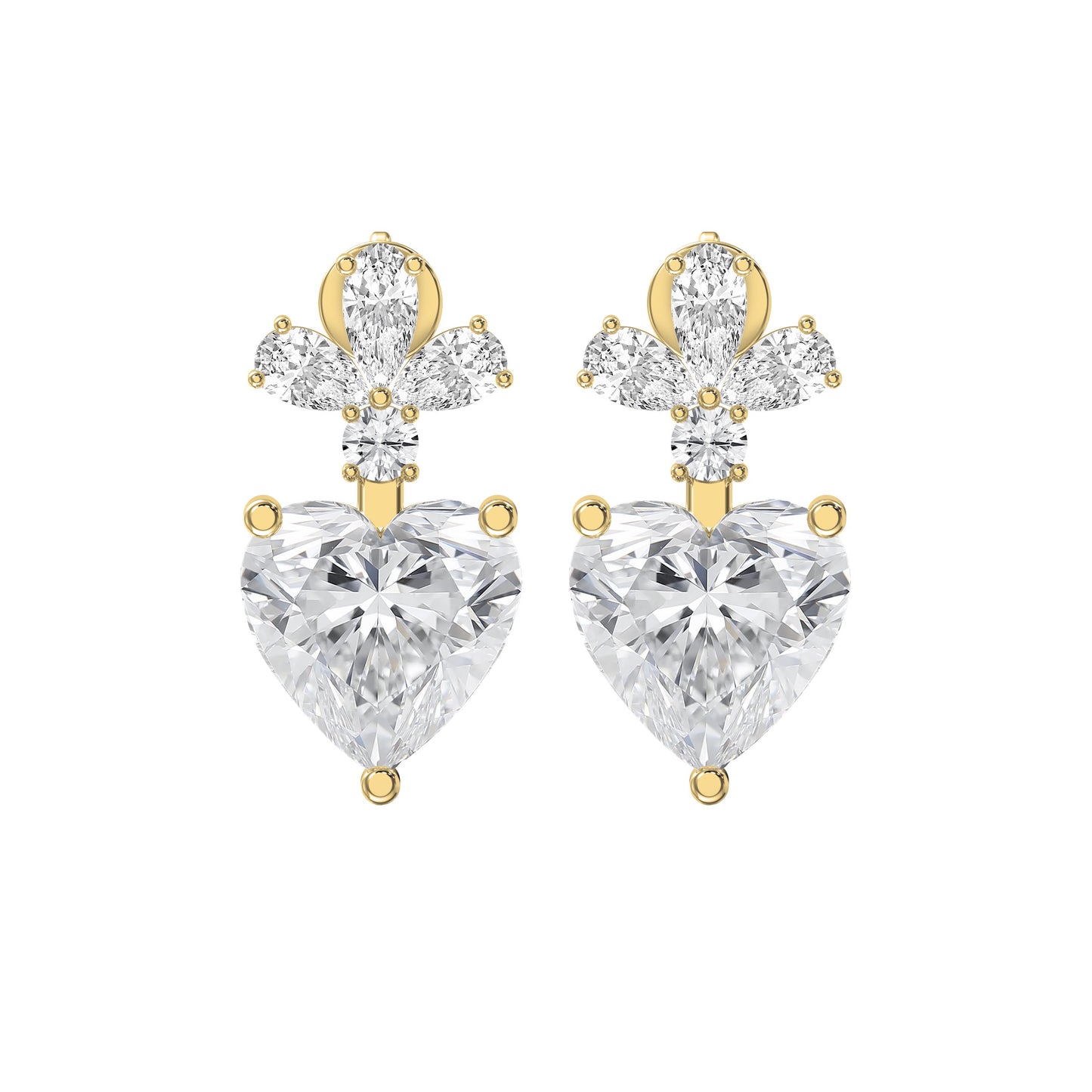 Floral Cluster Heart Diamond Drop Earring