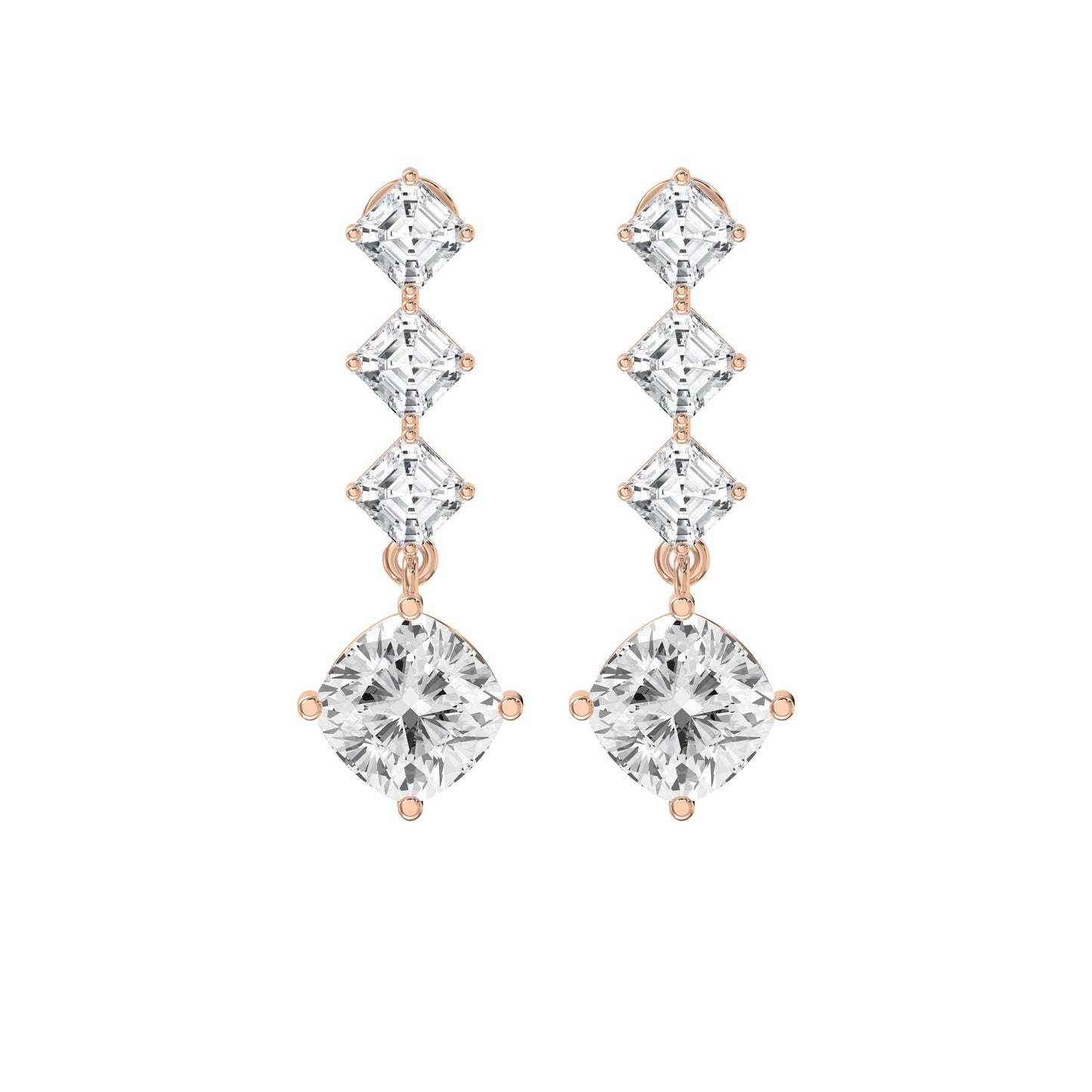 Luxury Ascher & Cushion Diamond Drop Earring