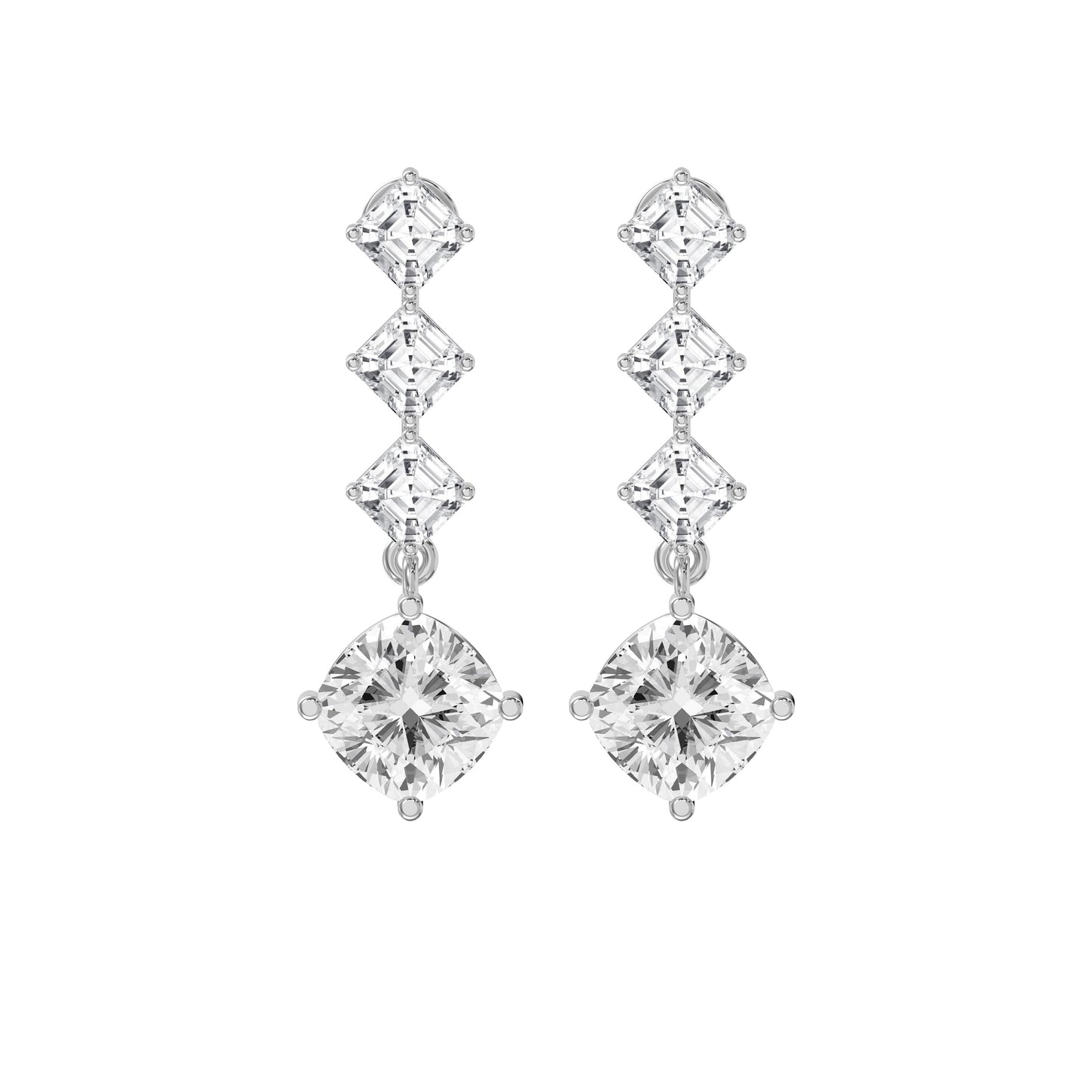 Luxury Ascher & Cushion Diamond Drop Earring