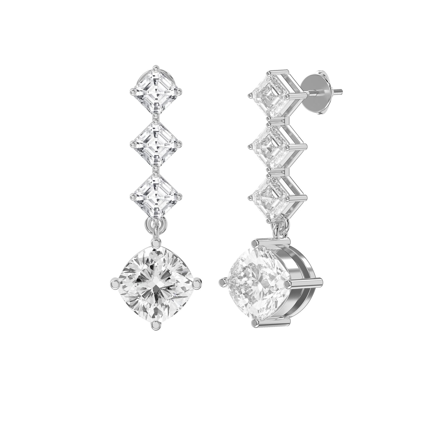 Luxury Ascher & Cushion Diamond Drop Earring