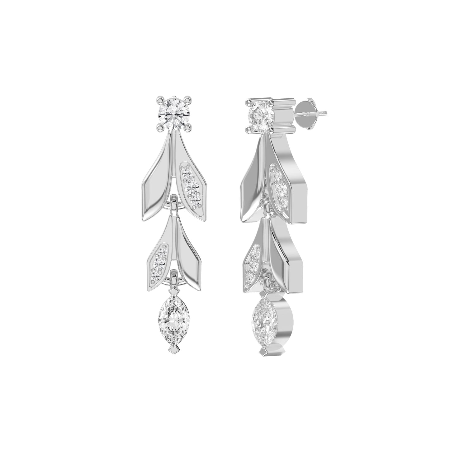 Elegant Leaf Diamond Drop Dangle Earring