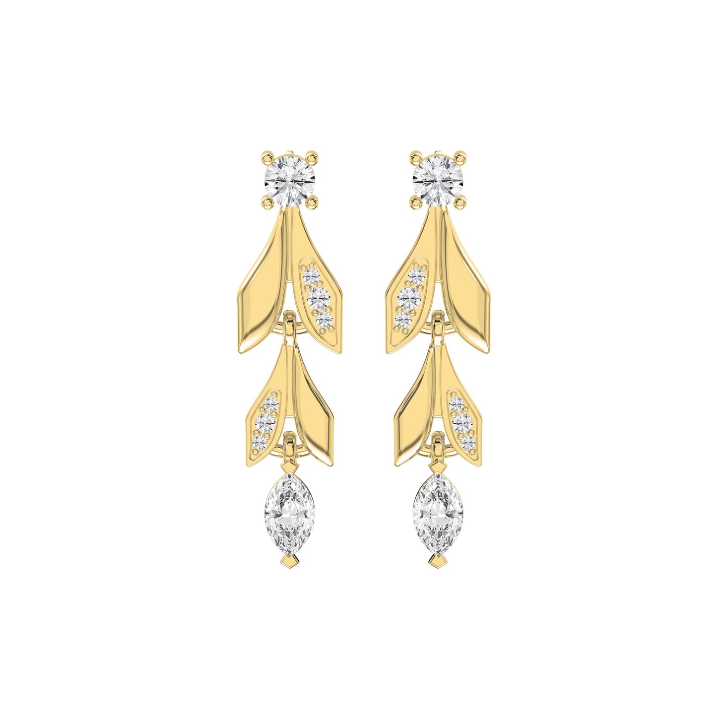 Elegant Leaf Diamond Drop Dangle Earring
