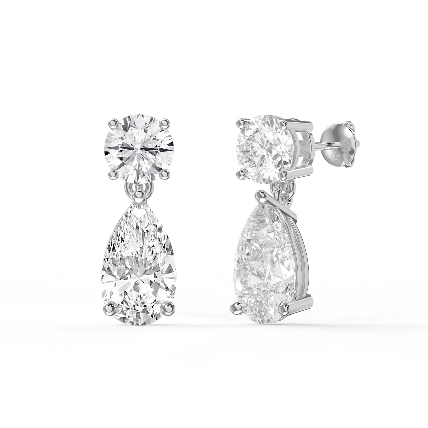 Round & Pear Diamond Drop Dangle Earring
