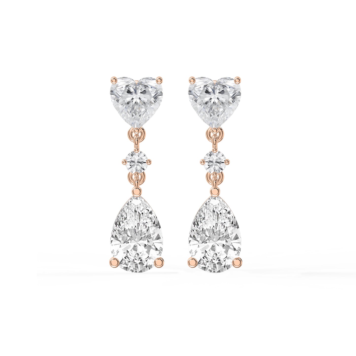Romantic Heart & Pear Cut Diamond Drop Dangle Earring