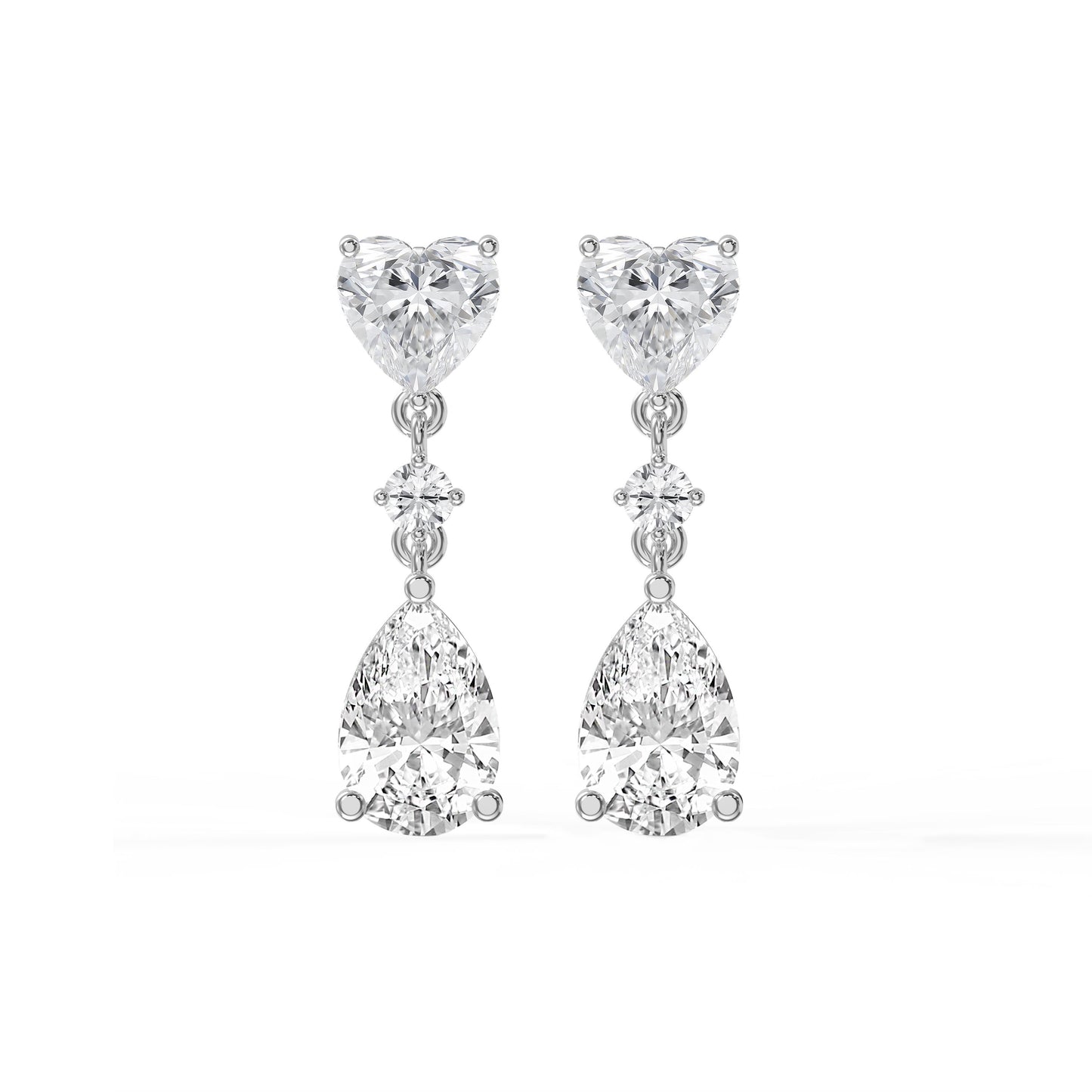 Romantic Heart & Pear Cut Diamond Drop Dangle Earring