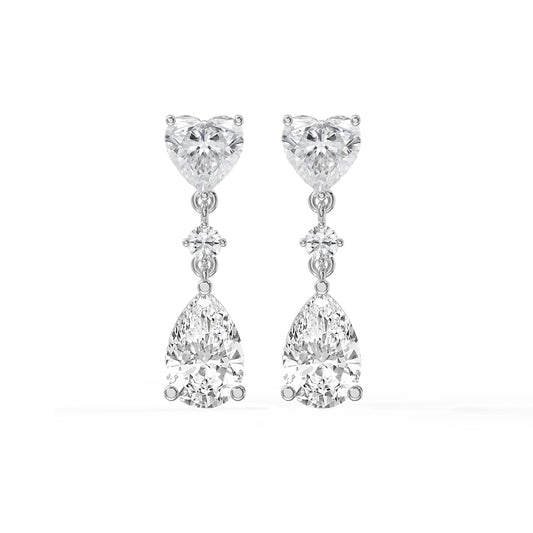 Romantic Heart & Pear Cut Diamond Drop Dangle Earring