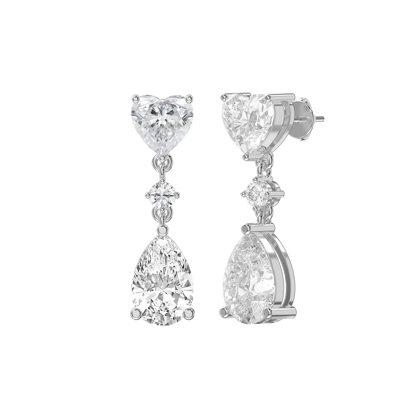 Romantic Heart & Pear Cut Diamond Drop Dangle Earring