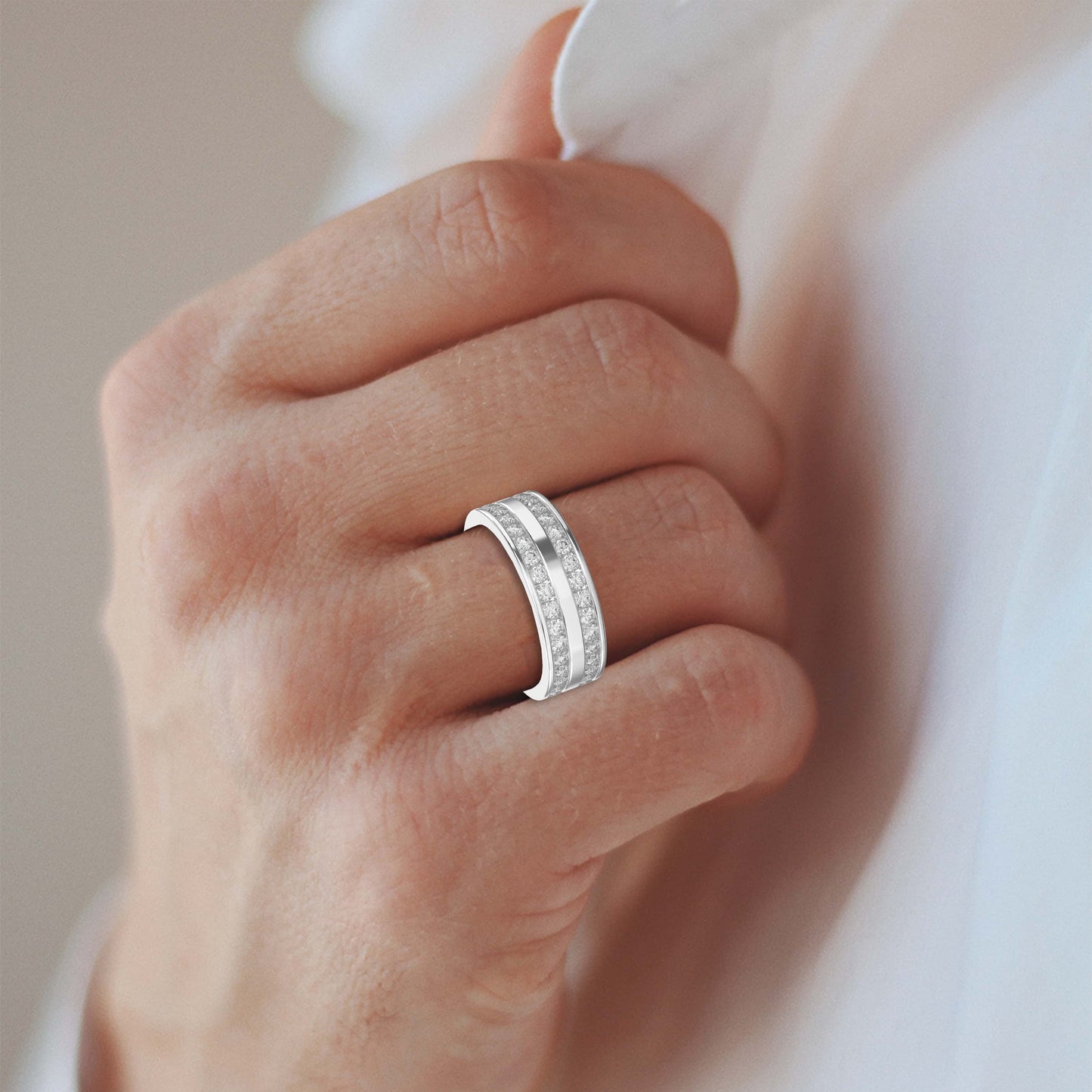 Two-Row Channel Set Half Eternity Diamond Ring