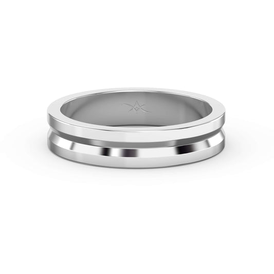 Bullnose Groove Pattern Flat Wedding Metal Ring