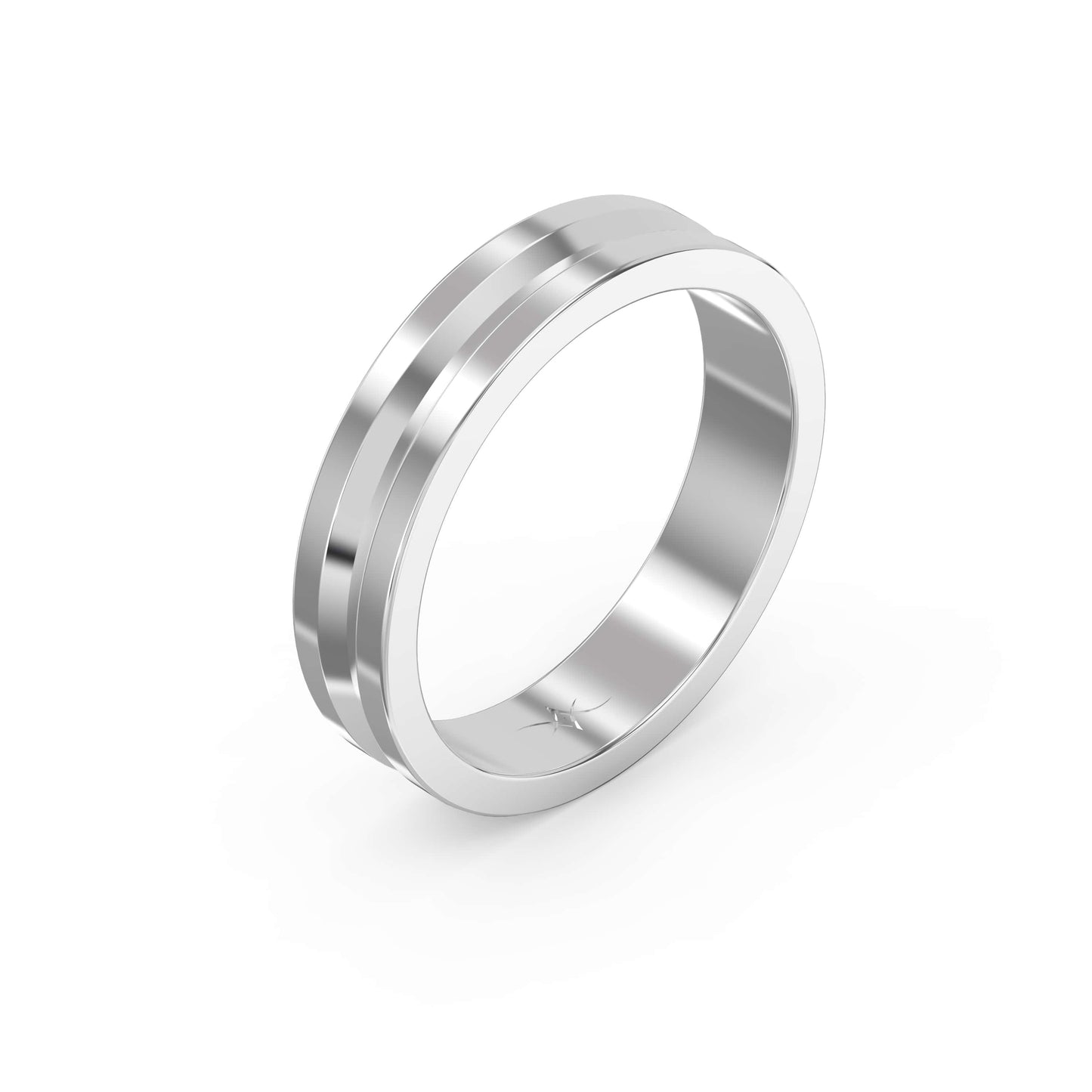 Bullnose Groove Pattern Flat Wedding Metal Ring
