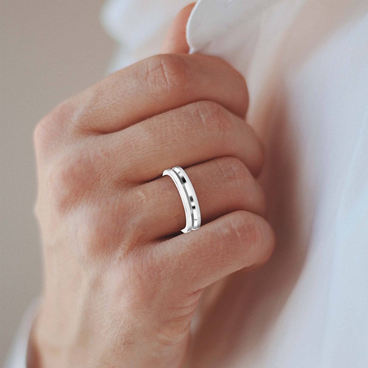 Bullnose Groove Pattern Flat Wedding Metal Ring