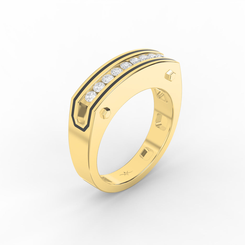 Round Diamond Onyx Channel Men's Ring ( 0.40 Ct. )