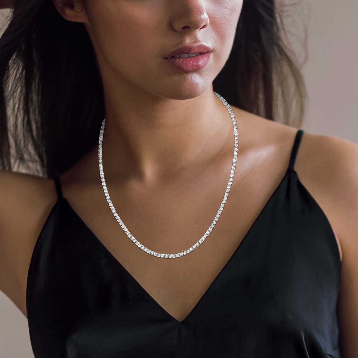 Experience timeless sparkle Round Diamond Tennis Necklace