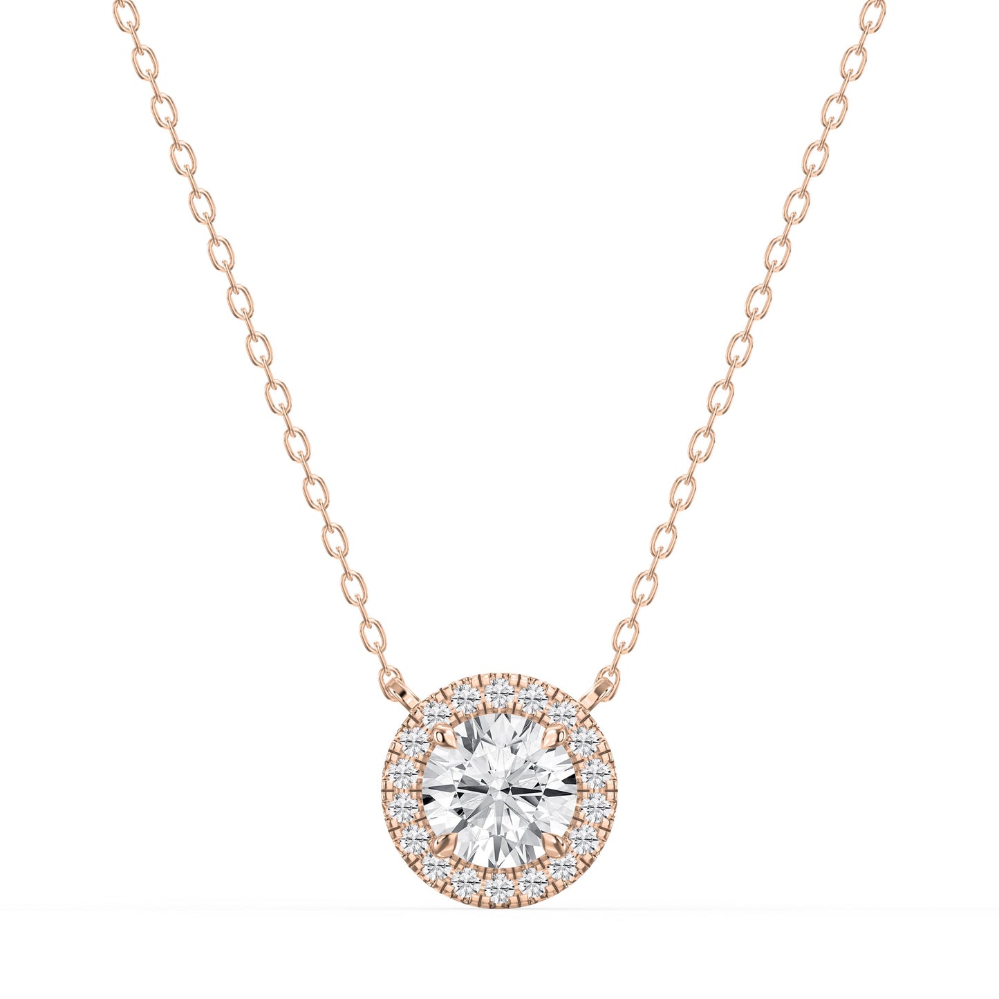 Round Shape Diamond and Side Stone Halo Design Necklace