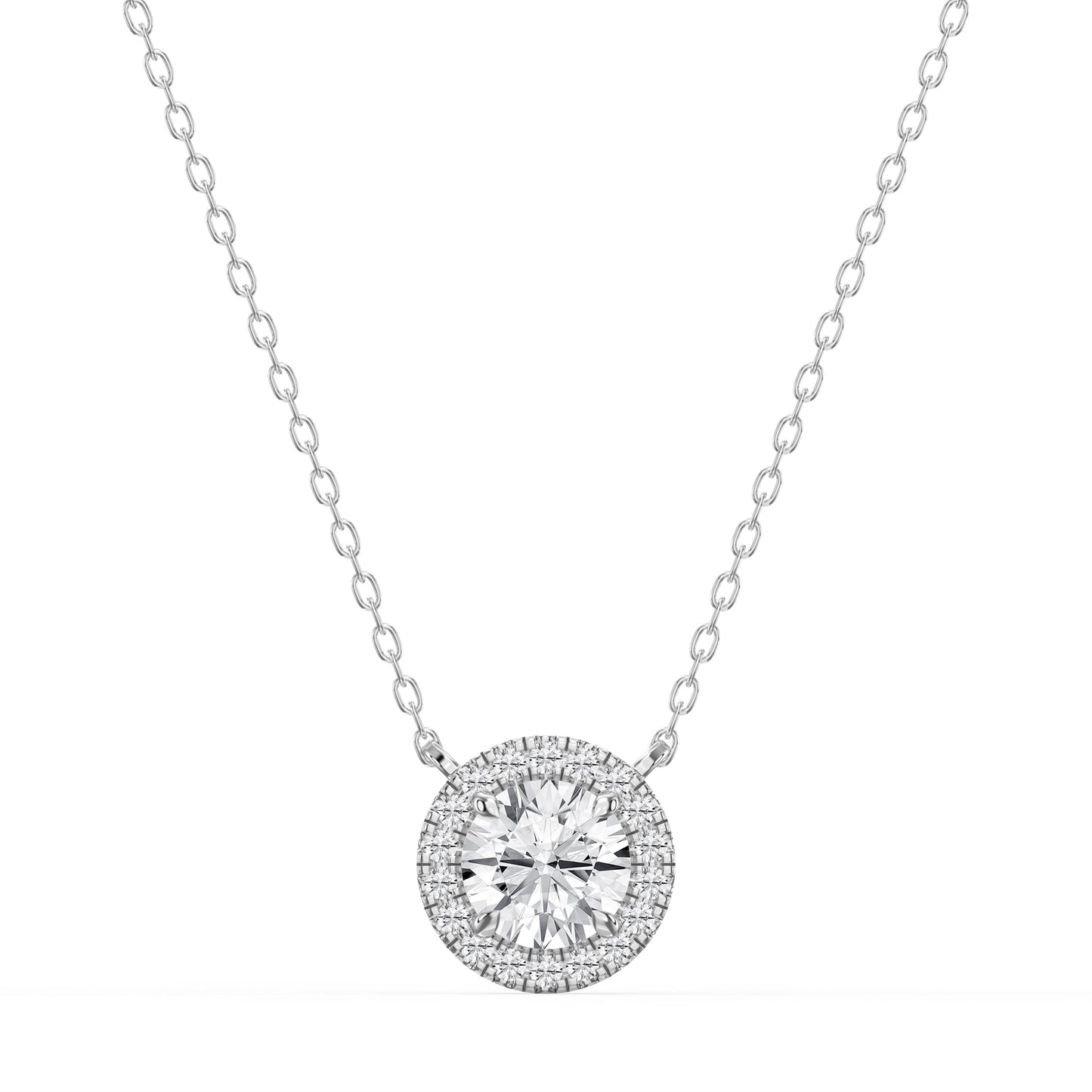 Round Shape Diamond and Side Stone Halo Design Necklace