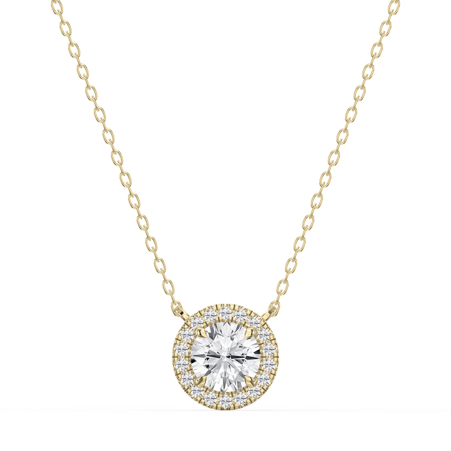 Round Shape Diamond and Side Stone Halo Design Necklace