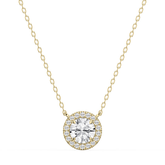 Round Shape Diamond and Side Stone Halo Design Necklace