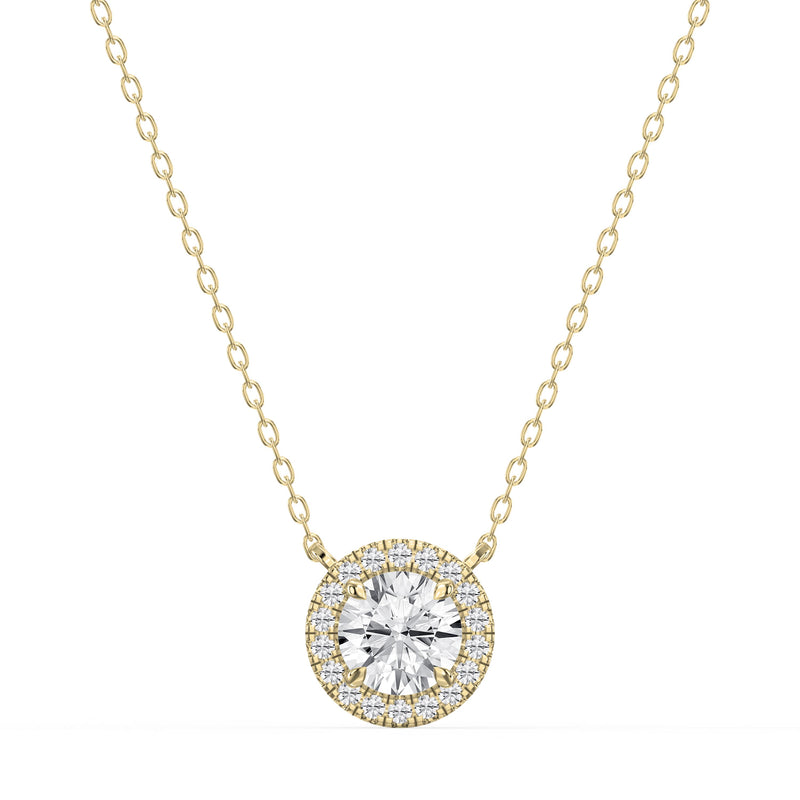 Round Shape Diamond and Side Stone Halo Design Necklace