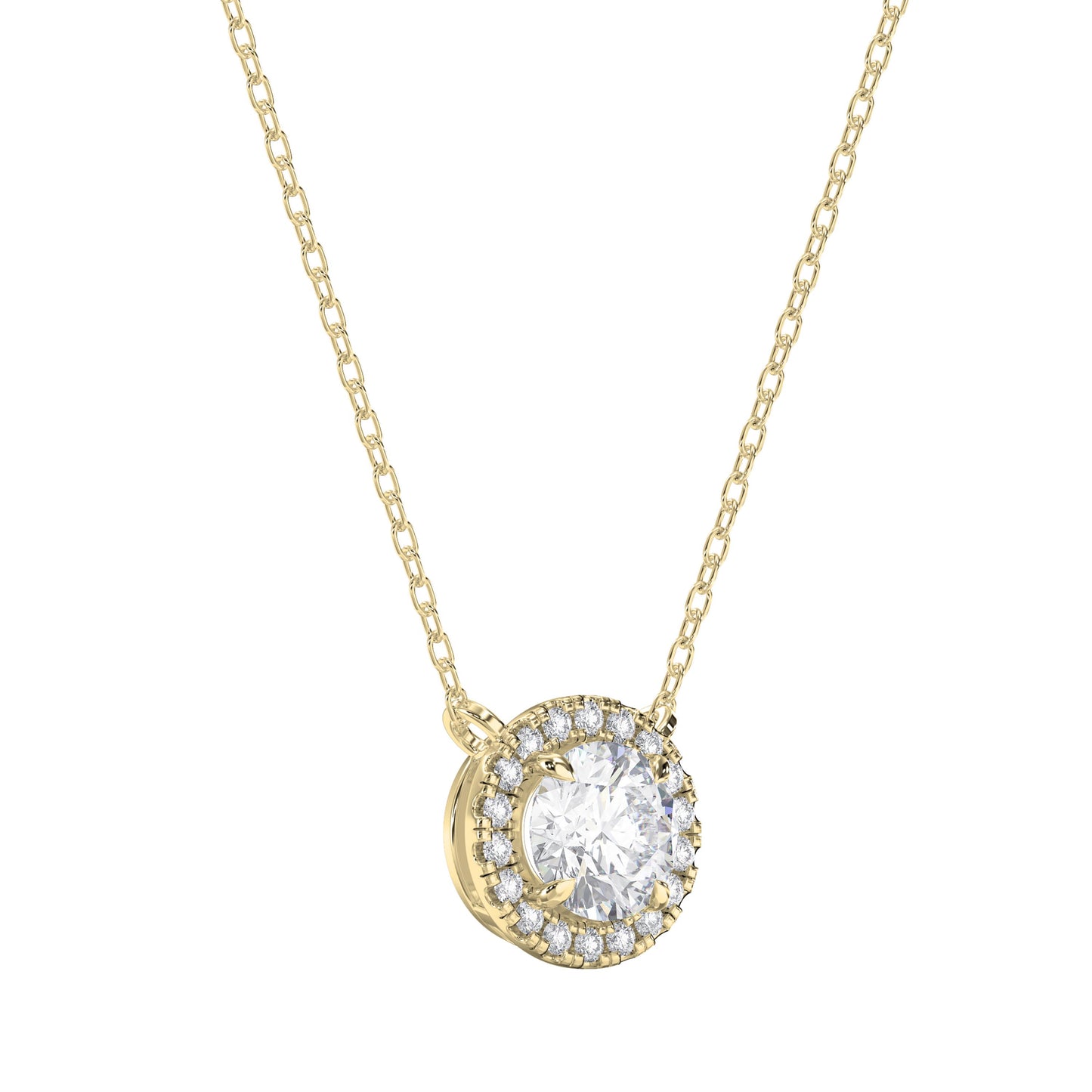 Round Shape Diamond and Side Stone Halo Design Necklace