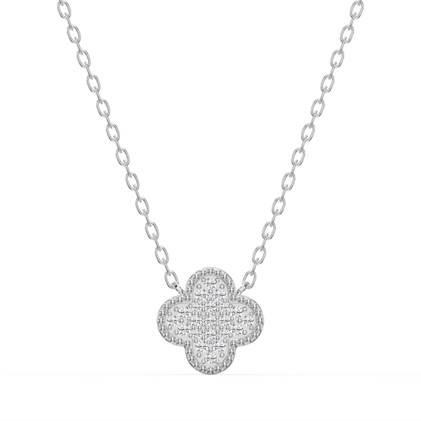 Clover Diamond Heritage Necklace – Pavé Quatrefoil Charm Jewelry.