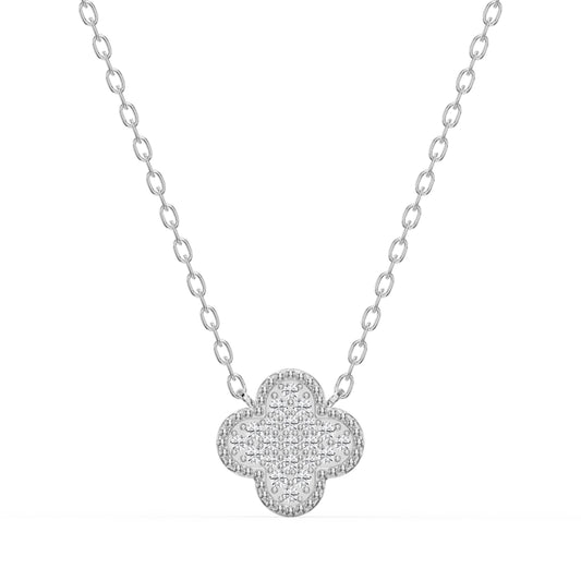 Clover Diamond Heritage Necklace – Pavé Quatrefoil Charm Jewelry.
