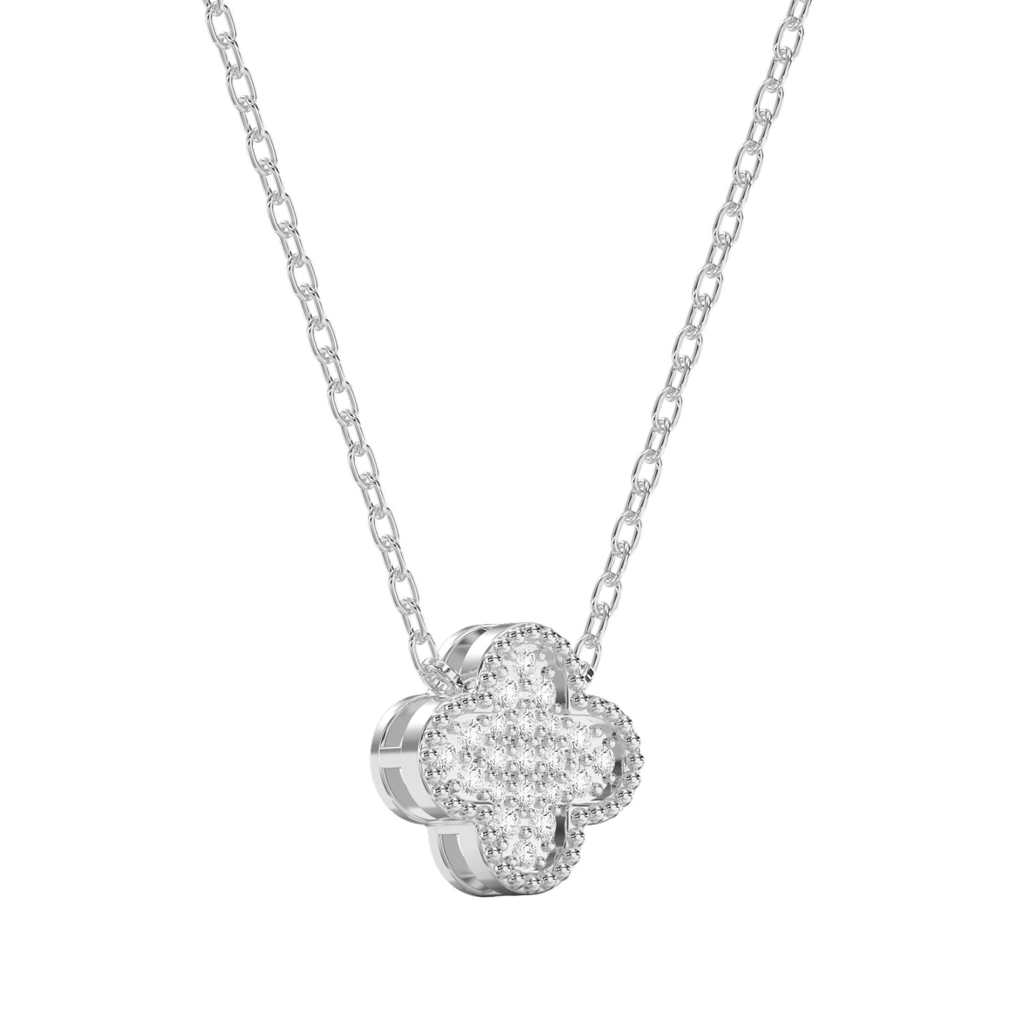 Clover Diamond Heritage Necklace – Pavé Quatrefoil Charm Jewelry.