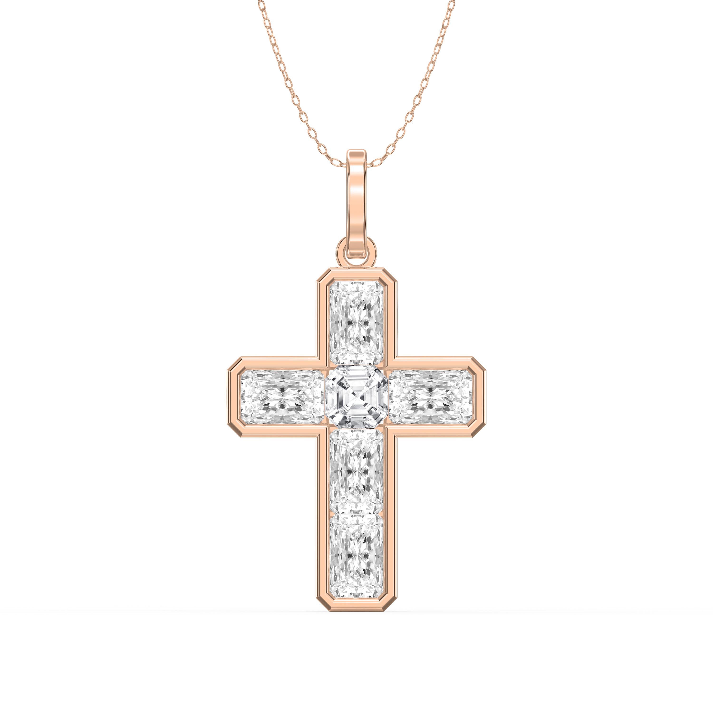 Radiant Diamond Cross Pendant Necklace