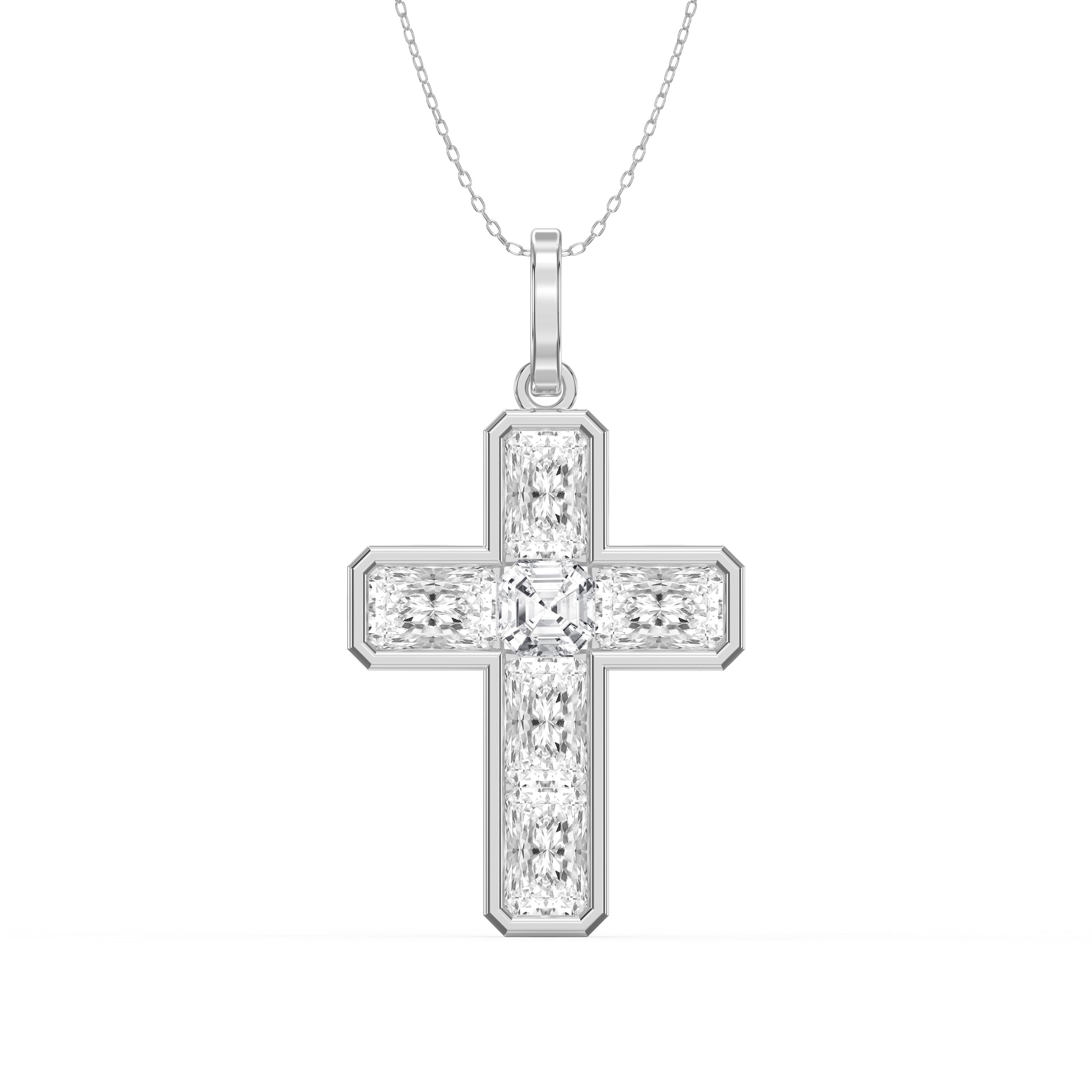 Radiant Diamond Cross Pendant Necklace
