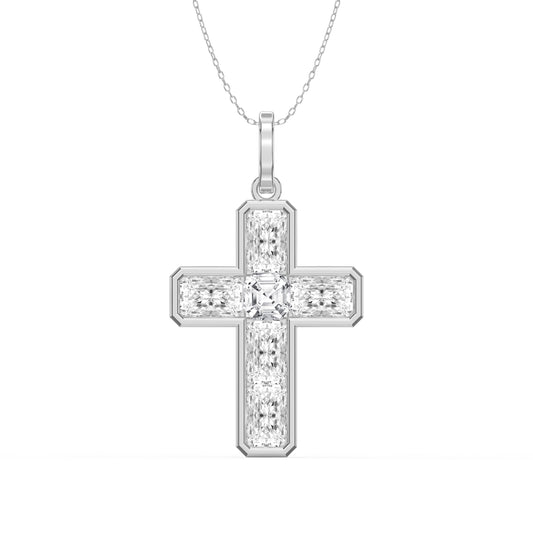 Radiant Diamond Cross Pendant Necklace