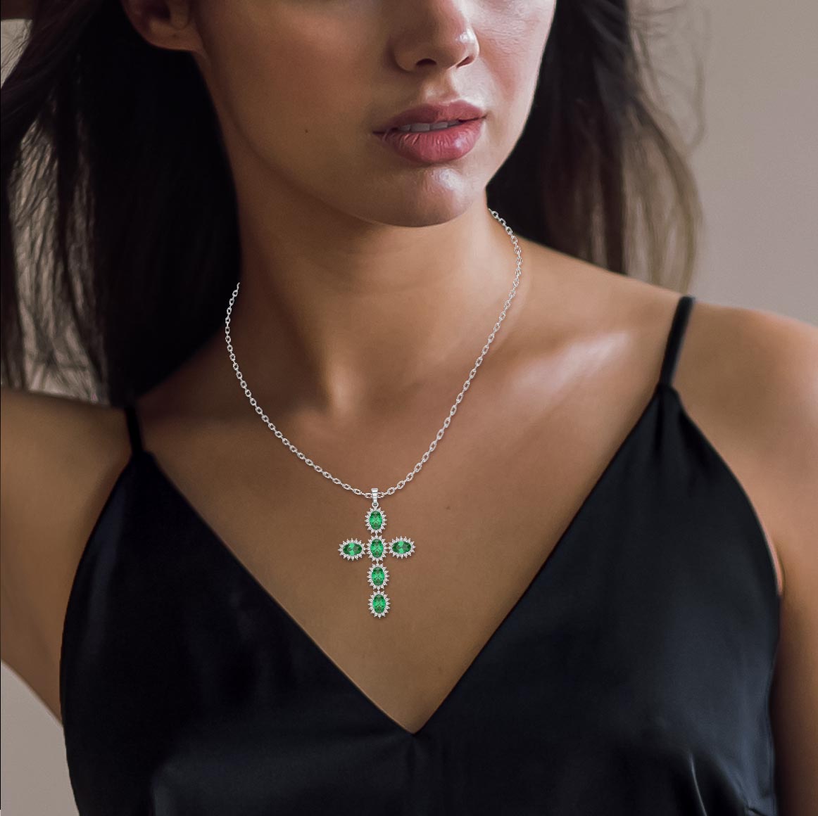 Sterling Oval-Cut Cross Pendant Necklace by Valam Design