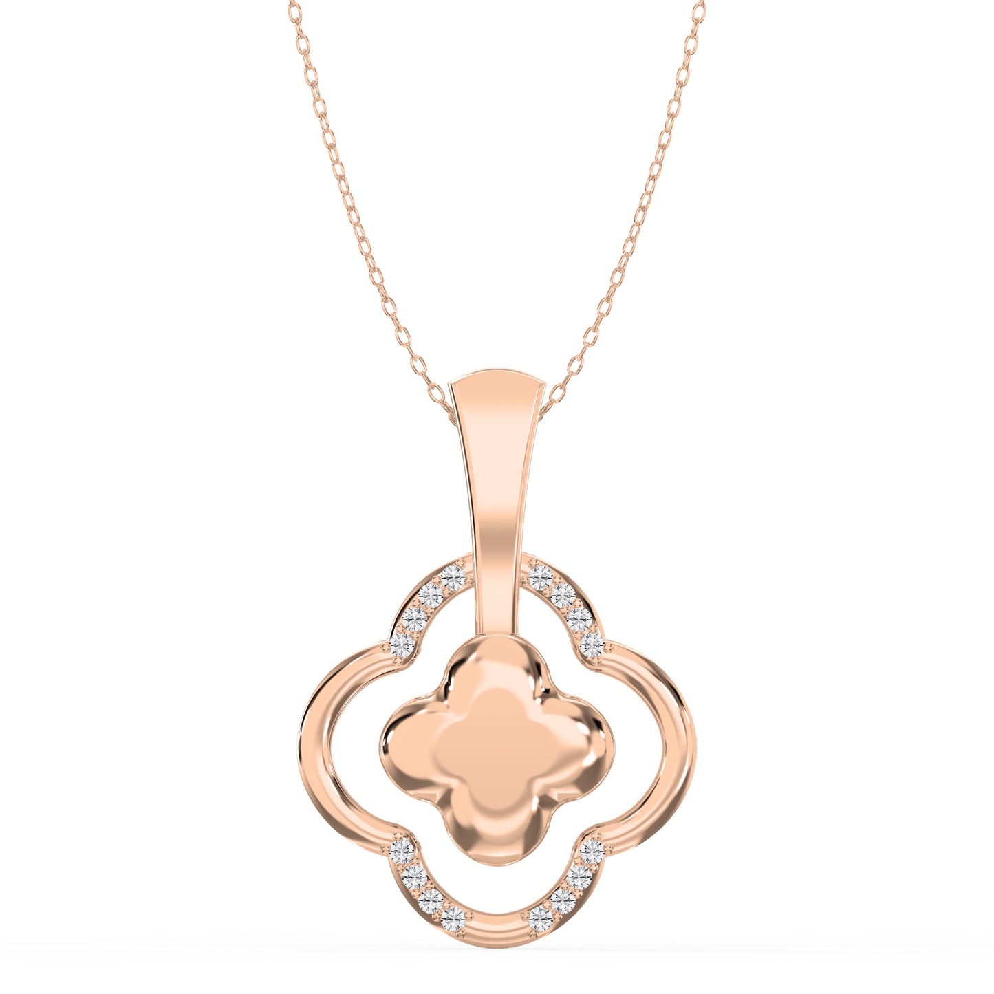 Round Diamond Elegant Clover Bloom Pendant Necklace