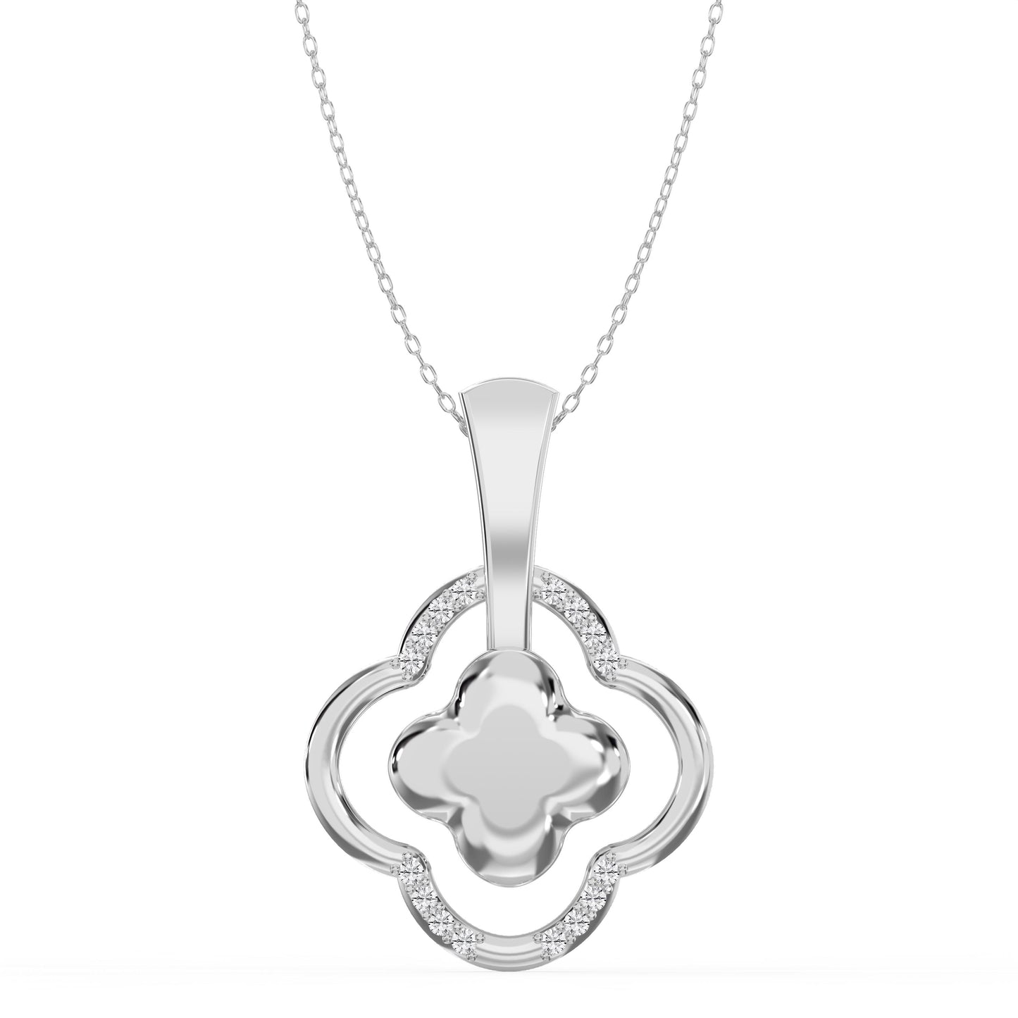 Round Diamond Elegant Clover Bloom Pendant Necklace