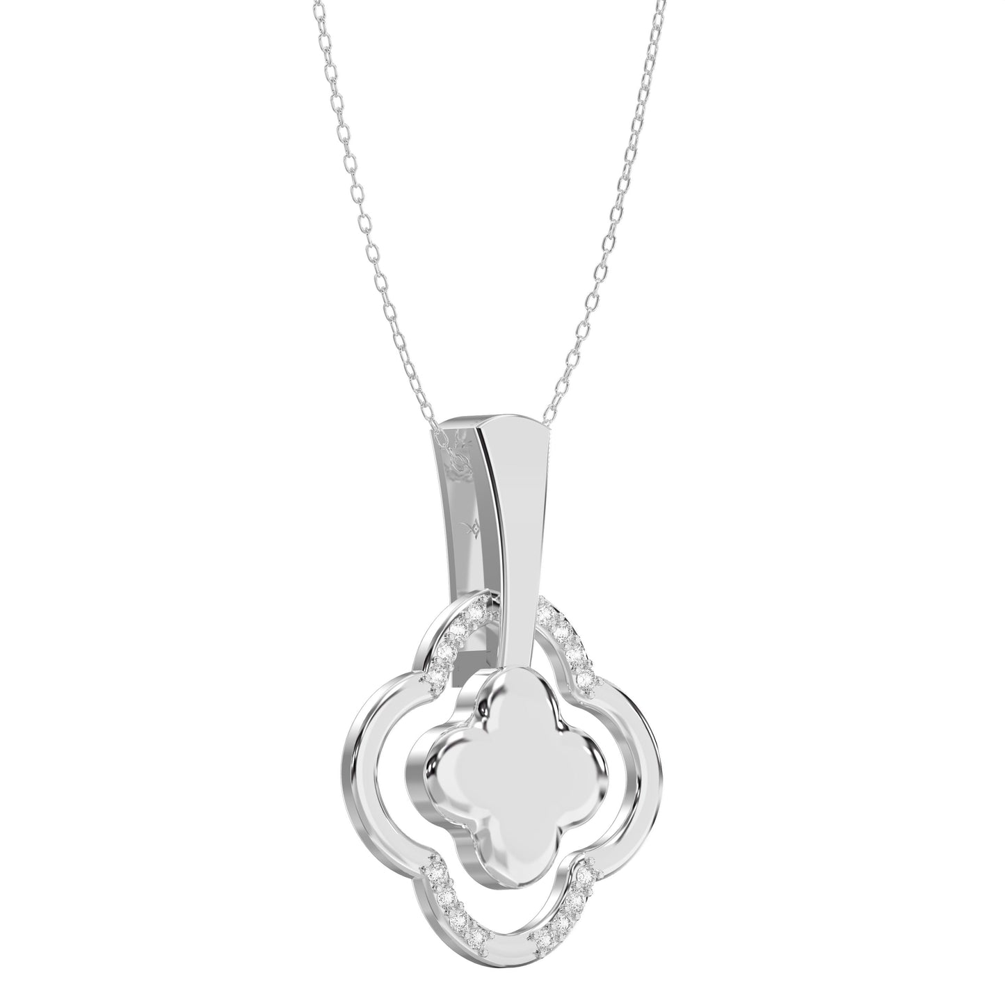 Round Diamond Elegant Clover Bloom Pendant Necklace
