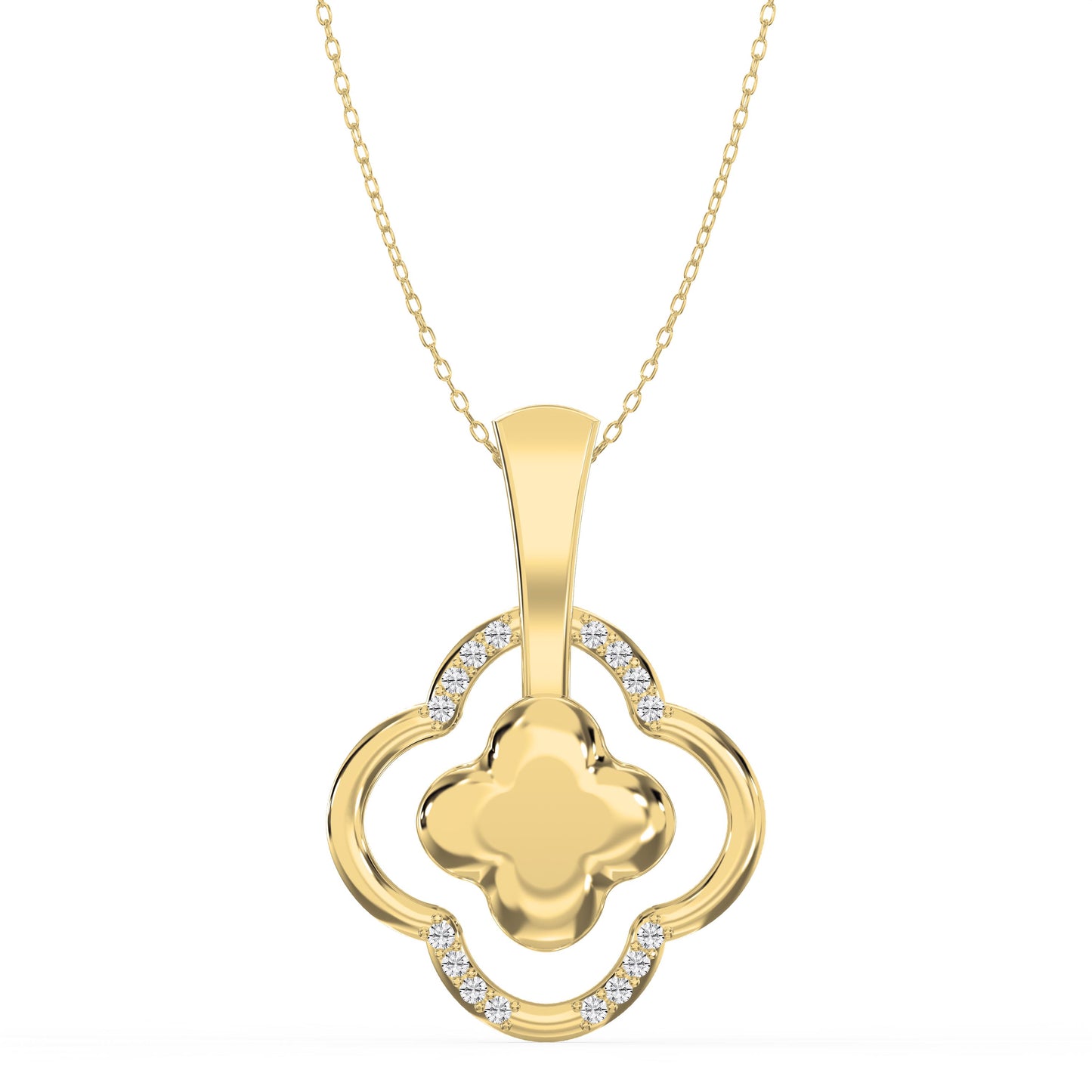 Round Diamond Elegant Clover Bloom Pendant Necklace