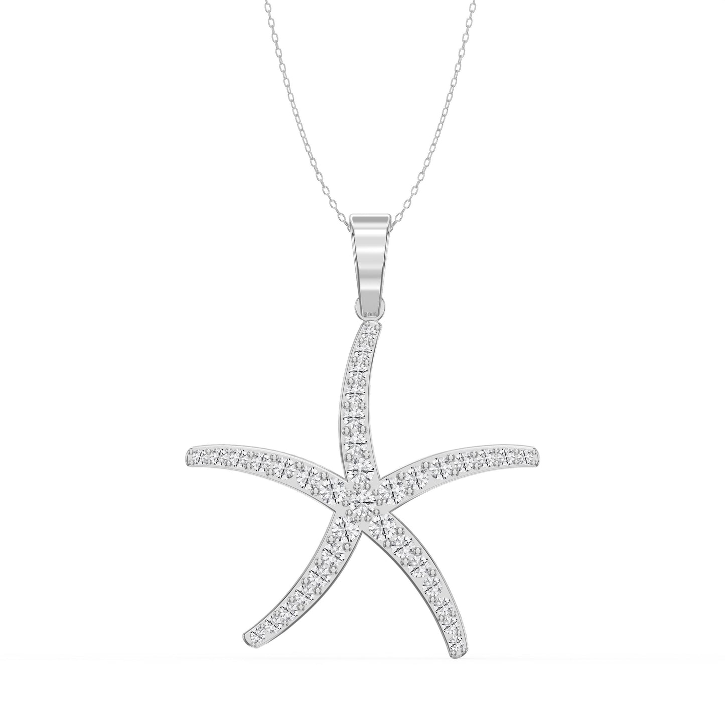 Round Diamond Starfish Embrace Pendant Necklace